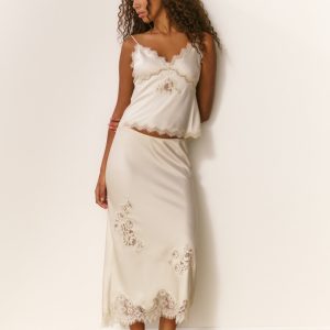 Vivia Satin Lace Midi Skirt