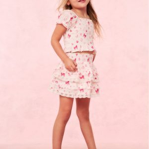 Girls Billie Bow & Kiss Print Ruffle Skirt