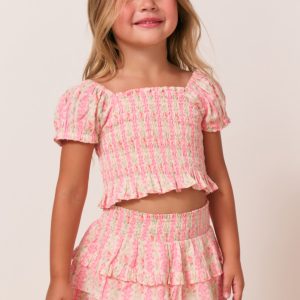 Girls Fabielle Heirloom Print Top - STRAWBERRY MACAROON