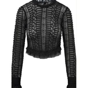 Etheline Crochet Lace Long Sleeve Top - BLACK