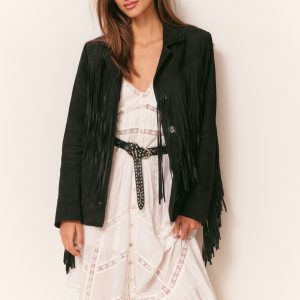 Geraline Black Suede Fringe Jacket