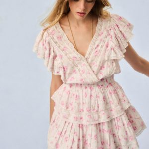 Gwen Fragrance Print Cotton Mini Dress - STERLING DUSK