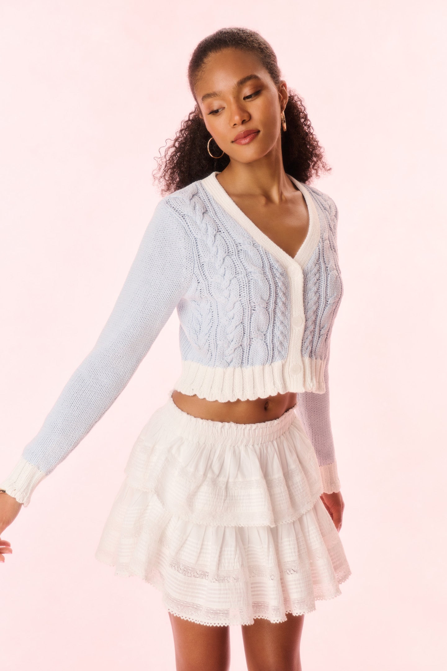 Hyacinth Cropped Cable Knit Cardigan - SUGAR SKY - Image 2