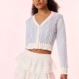 Hyacinth Cropped Cable Knit Cardigan - SUGAR SKY