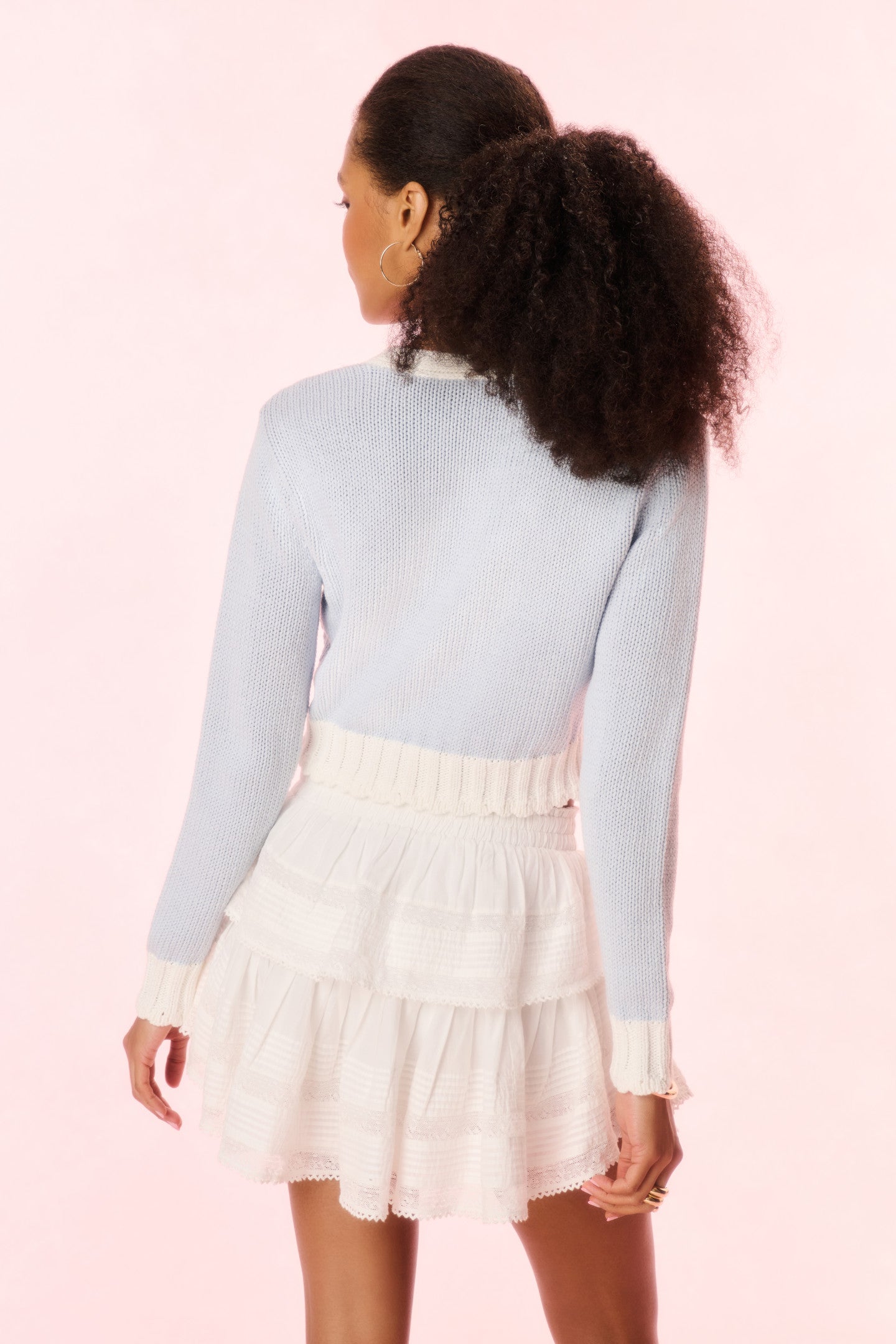 Hyacinth Cropped Cable Knit Cardigan - SUGAR SKY - Image 4