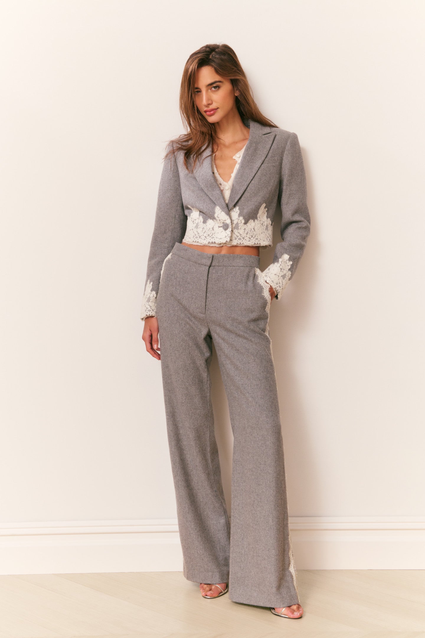 Icarus Cropped Lace-Trimmed Blazer - Image 2