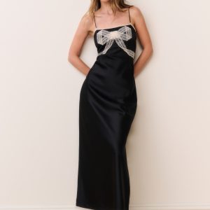 Isolie Lace Bow Crepe Maxi Dress