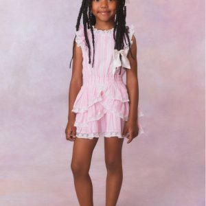 Girls Janelly Cotton Stripe Dress- Captiva Pink