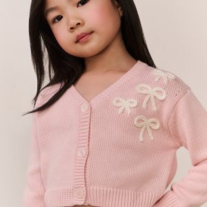 Little Girls Jayne Bow Embroidered Cardigan