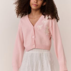 Tween Jayne Bow Embroidered Cardigan
