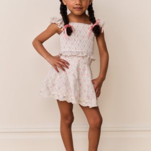 Little Girls Mini Solena Floral Cotton Skirt - SUNWASHED IVORY