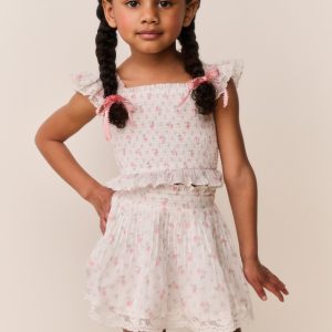 Little Girls Jeanna Floral Cotton Top - SUNWASHED IVORY