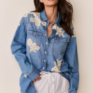 Kelith Lace Appliqué Chambray Shirt