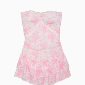 PINK x LoveShackFancy Strapless Lace Mini Dress