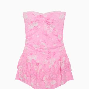 PINK x LoveShackFancy Strapless Lace Mini Dress - EVERBLOOMING PINK