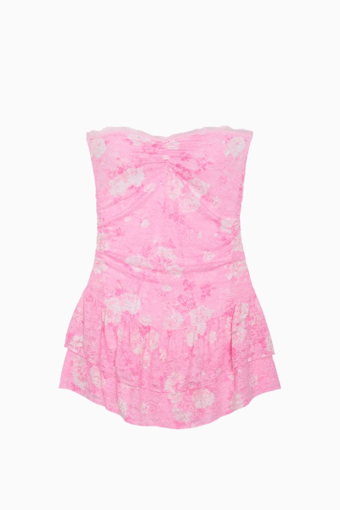 PINK x LoveShackFancy Strapless Lace Mini Dress - EVERBLOOMING PINK