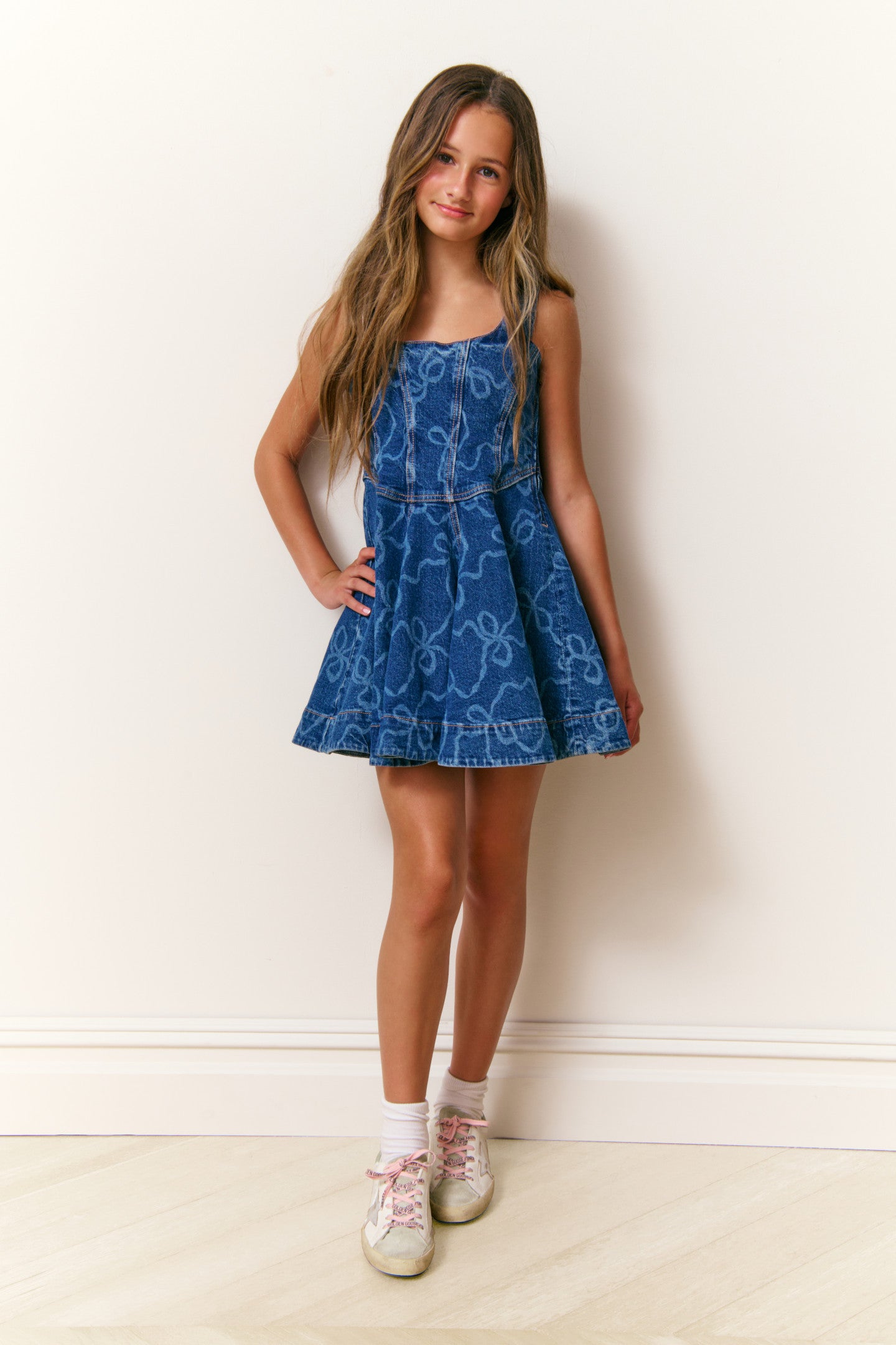 Girls Liliette Denim Bow Dress - Image 3