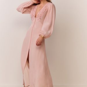 Lina Silk Lace-Trimmed Maxi Dress