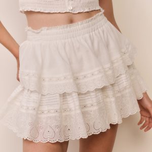 Heart Eyelet Ruffle Mini Skirt