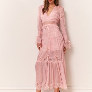 Marinetta Polka Dot Lace-Trim Maxi Dress