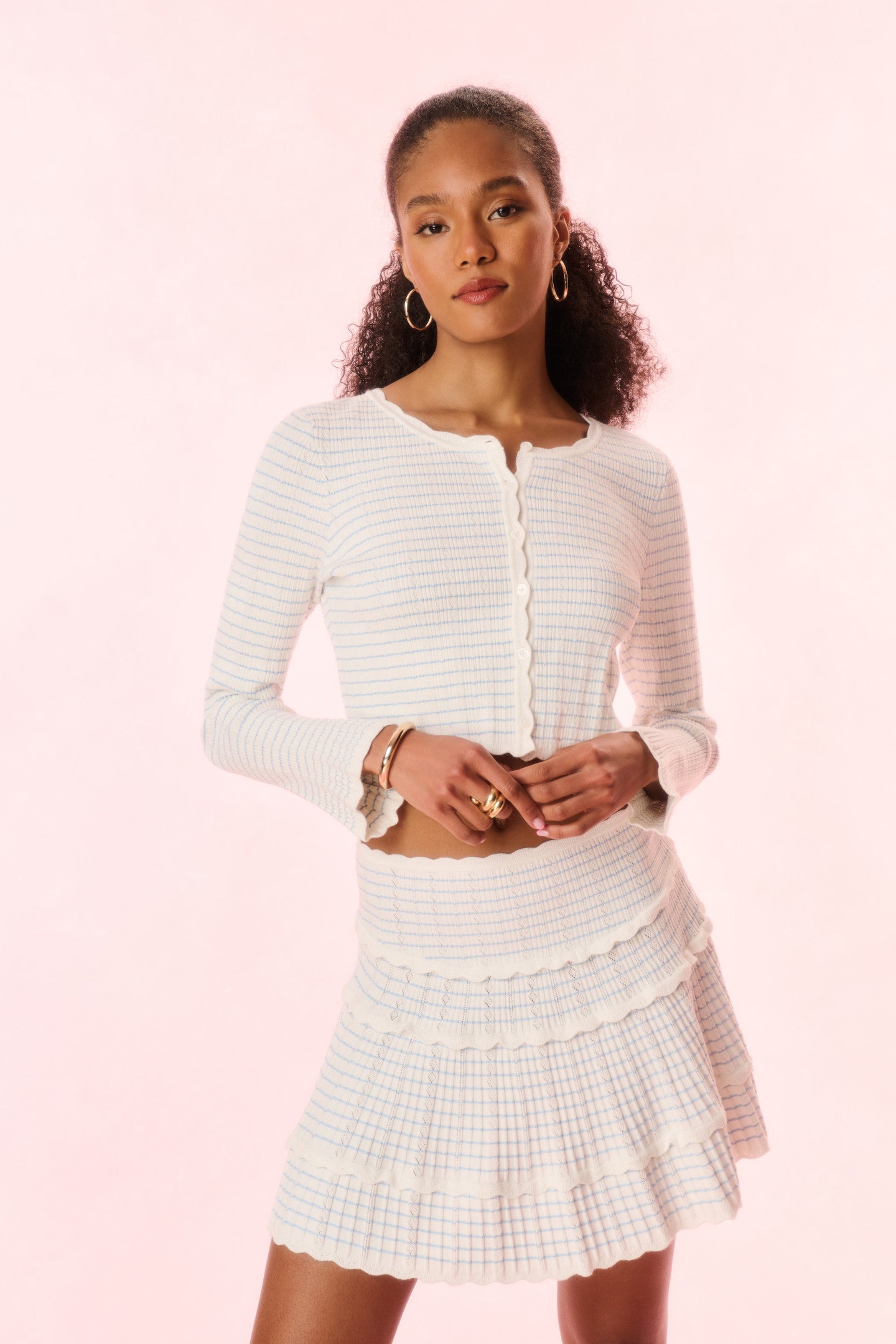 Media Striped Stretch Knit Cardigan - Image 2