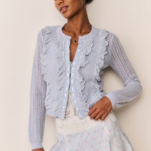 Melisse Eyelet Ruffle Cardigan - WISTFUL BLUE