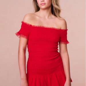 Girls Mosa Off-The-Shoulder Mini Dress - CRIMSON RED