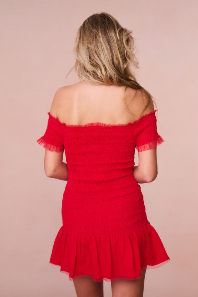 Girls Mosa Off-The-Shoulder Mini Dress - CRIMSON RED - Image 3