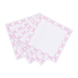 Embroidered Linen Bow Napkins - FESTIVE PINK