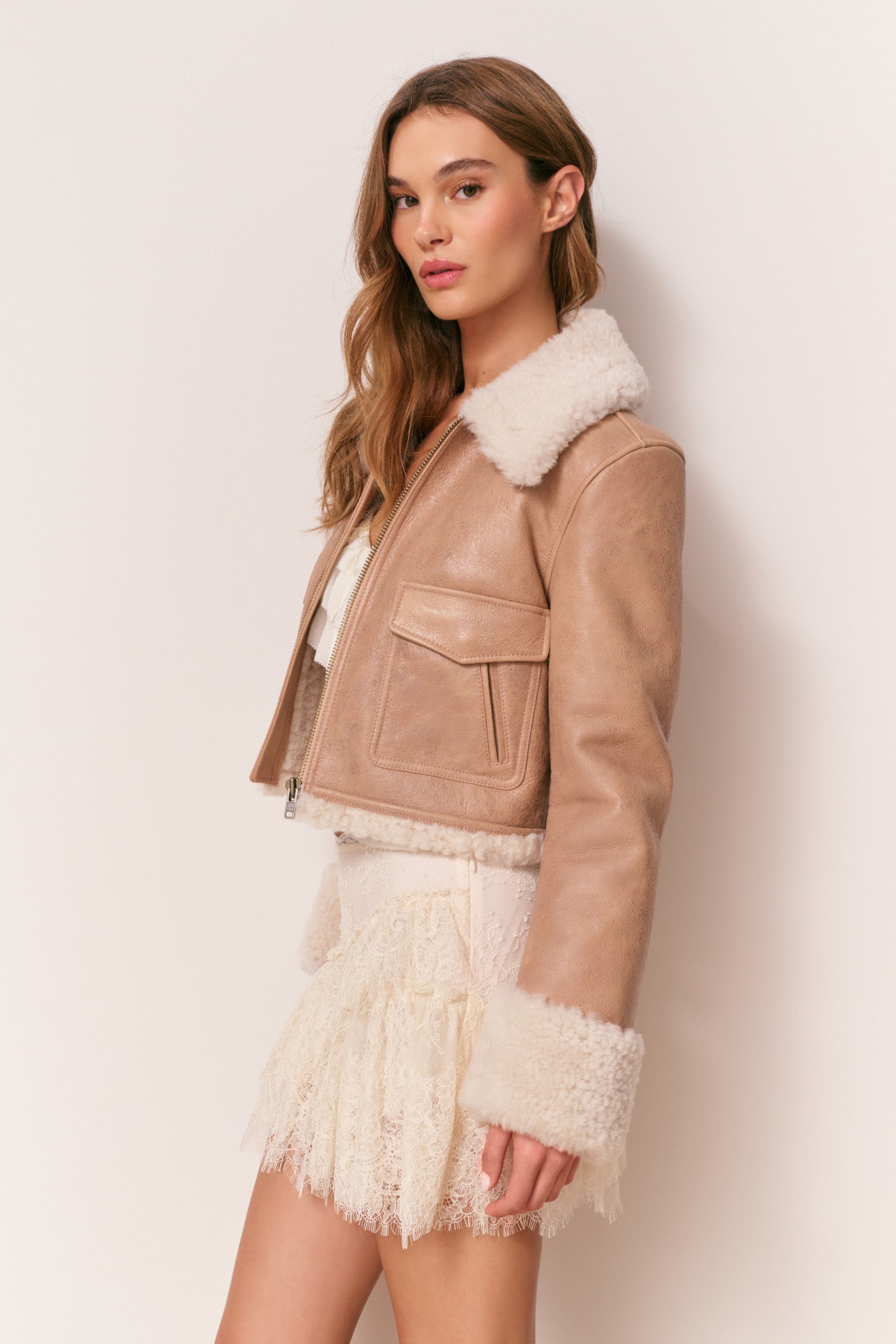 Pansy Cropped Shearling Jacket - Image 3