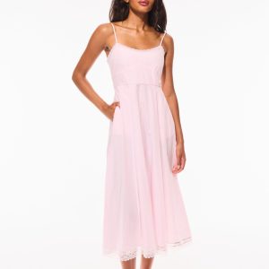 Sandara Cotton Pinstripe Midi Dress - PINK RIVIERA