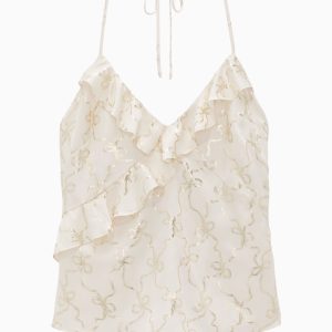 PINK x LoveShackFancy Satin Flounce Halter Top