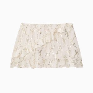 PINK x LoveShackFancy Satin Flounce Mini Skirt