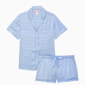 PINK x LoveShackFancy Satin PJ Short Sleeve And Boxer Set