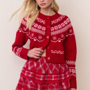 Shantae Wool Fair Isle Cardigan - RED VELVET TRUFFLE