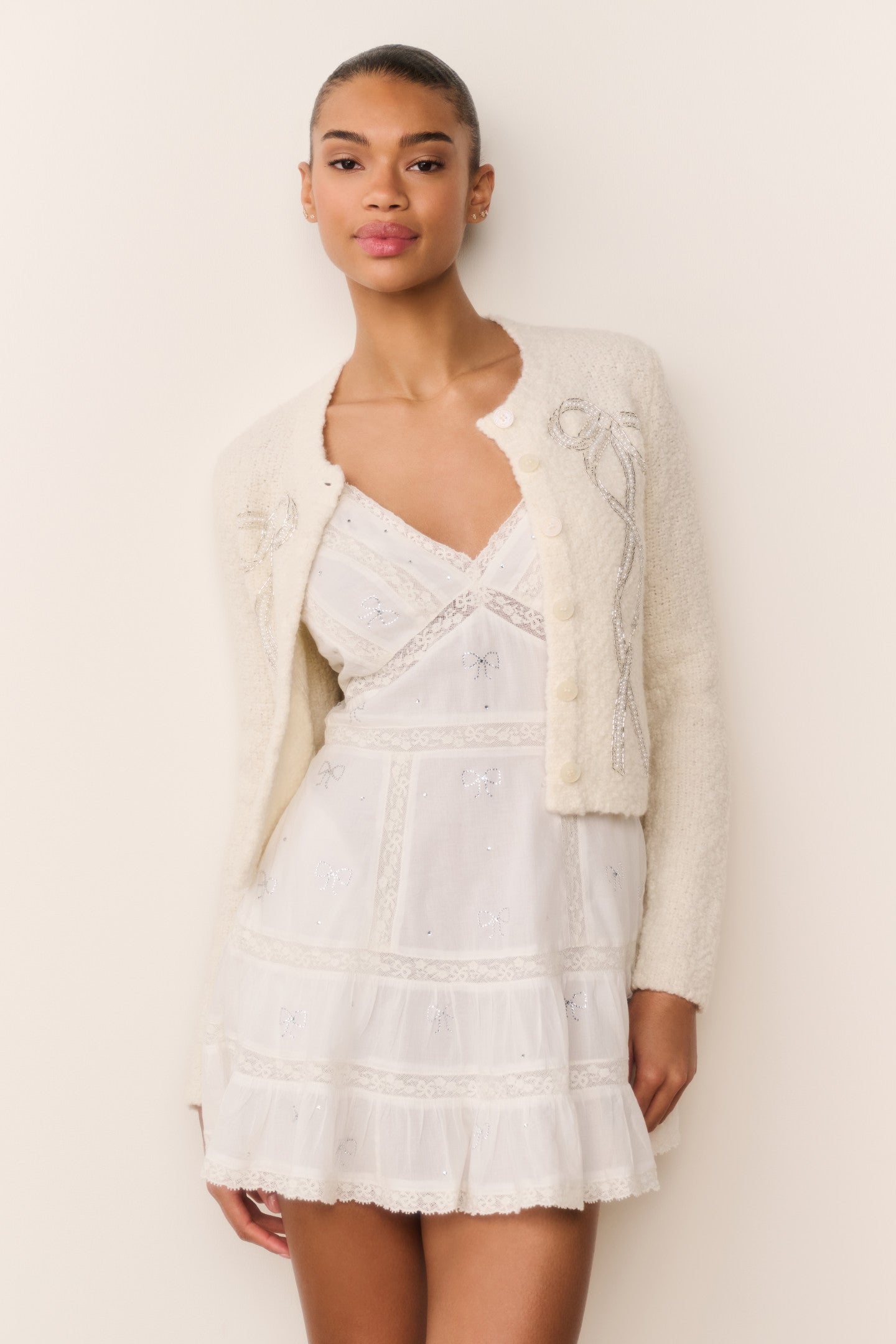 Solbina Crystal Bow Cotton Mini Dress - Image 7
