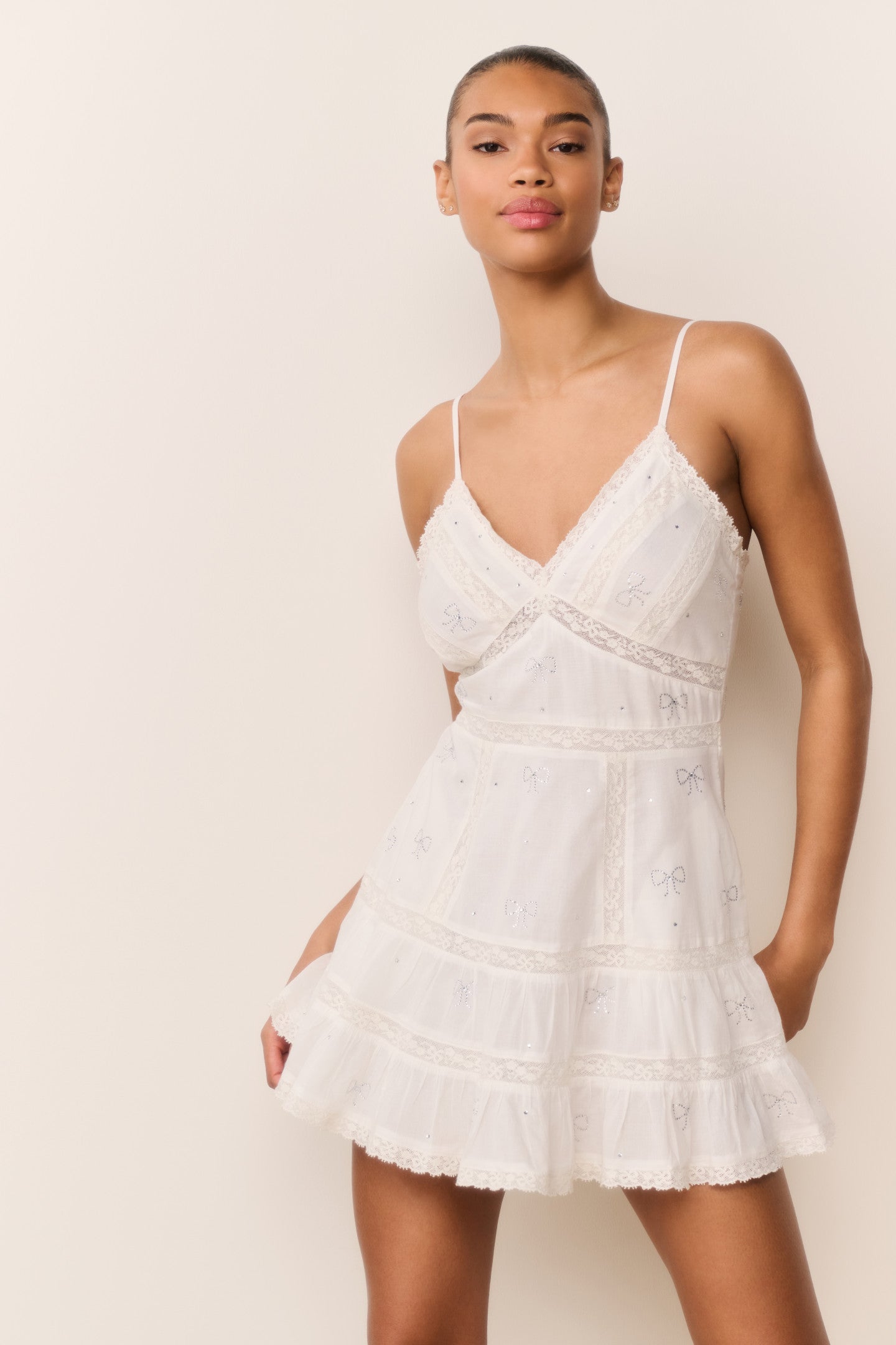 Solbina Crystal Bow Cotton Mini Dress - Image 6