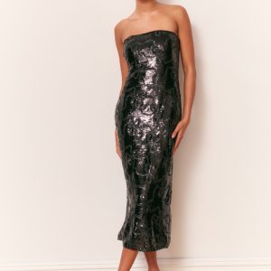 Stasia Sequin Winding Bow Midi Dress