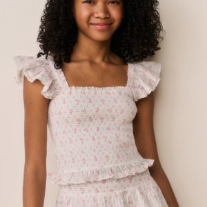 Tween Jeanna Floral Cotton Top - SUNWASHED IVORY