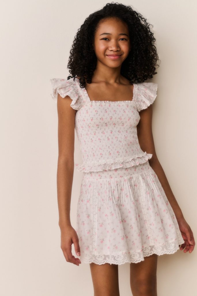 Tween Solena Floral Cotton Skirt - SUNWASHED IVORY