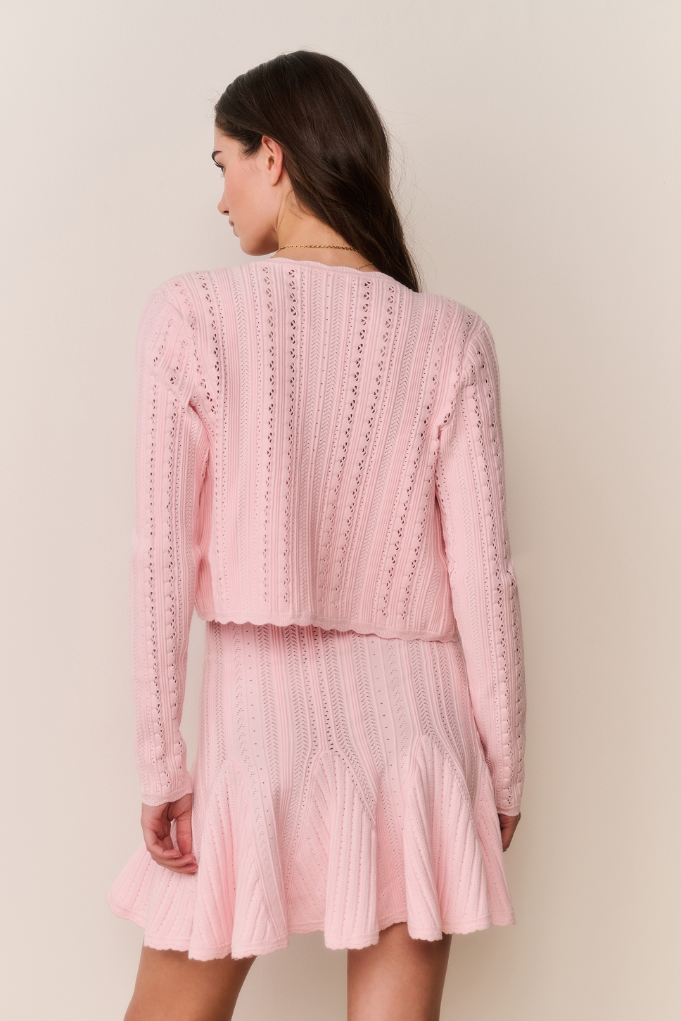 Peridot Stretch Pointelle Cardigan - PEACH SORBET - Image 6