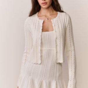 Peridot Stretch Pointelle Cardigan - WHITE TEA