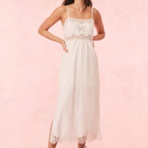 Vinca Cotton Lace Bow Midi Dress