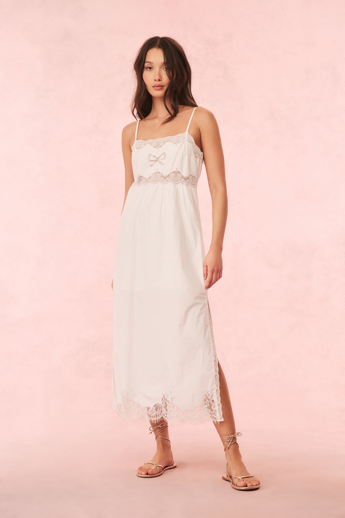 Vinca Cotton Lace Bow Midi Dress - Image 3
