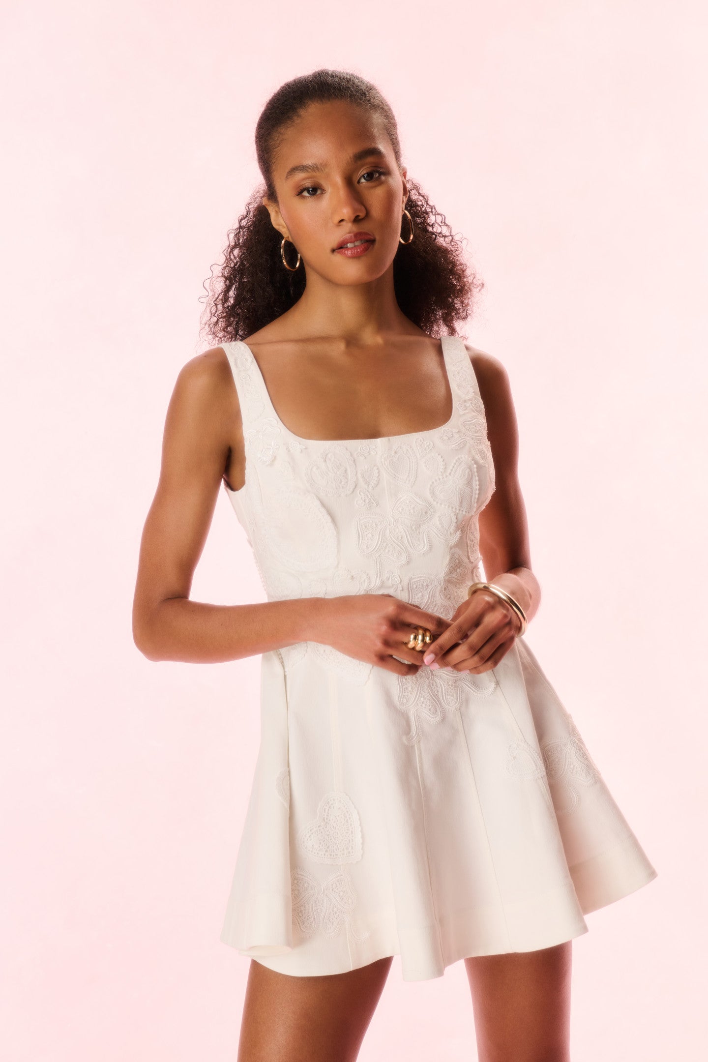 Vionne Denim Embroidered Mini Dress - Image 3