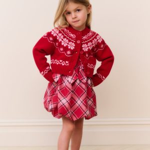 Little Girls Wrenna Fair Isle Cardigan - RED VELVET TRUFFLE