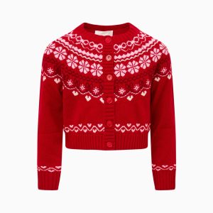 Tween Wrenna Fair Isle Cardigan - RED VELVET TRUFFLE