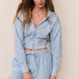 Arienne Cropped Bow Print Hoodie - CHILLED BLUE