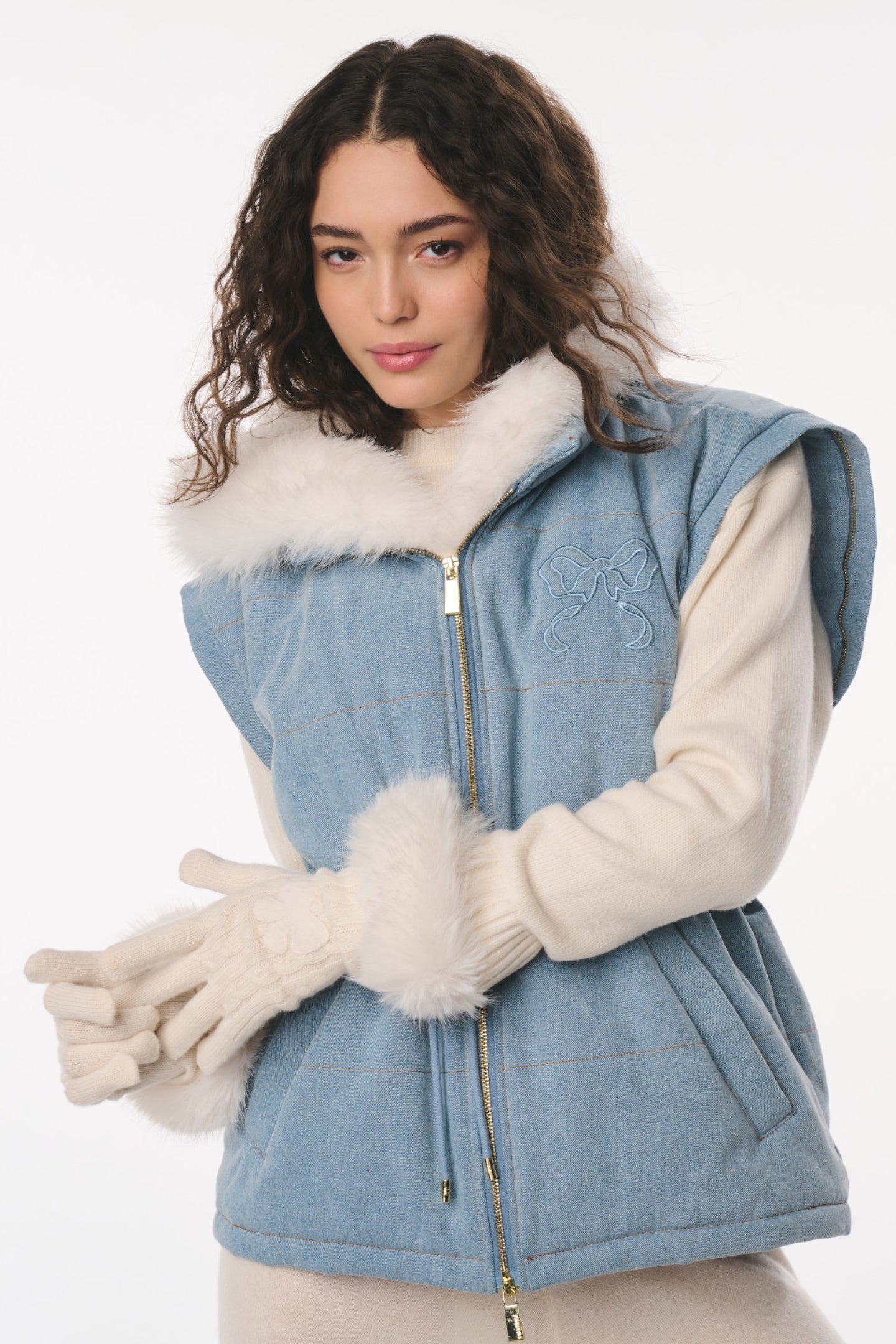 LoveShackFancy x MAX&MOI Adalia Wool-Cashmere Faux Fur Gloves - Image 3