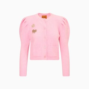Le Lion Girls Puff Sleeve Laurita Bow Cardigan